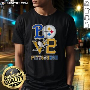 Awesome Pittsburgh Steelers Pittsburgh Penguins Pittsburgh Pirates Love Pittsburgh Teams Sport Shirt displayed on a hanger