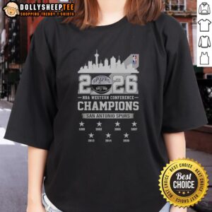 Top 2026 NBA Western Conference Champions San Antonio Spurs City Skyline Ladies Shirt featuring a vibrant city skyline design