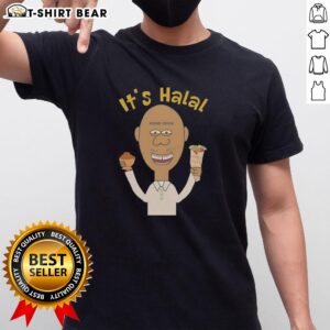Original It'S Halal Man Eating Dates Kebab on a Muslim Islamic Ramadan T-Shirt design showcasing festive spirit.