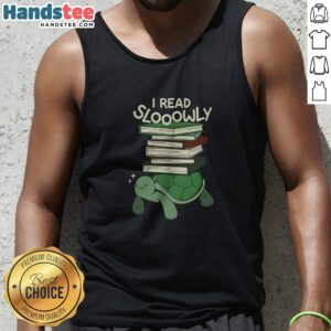 Original Slow Reader Turtle Books Tank top featuring a playful turtle graphic design.