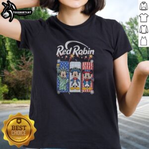 Original Red Robin Mickey Mouse Statue Of Liberty USA Patriot Ladies shirt featuring patriotic graphic on a women's casual tee