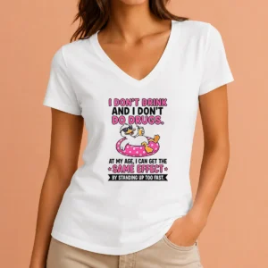Nice I Dont Drink And I Dont Do Drugs At My Age I Can Get The Same Effect By Standing Up Too Fa V-Neck Shirt