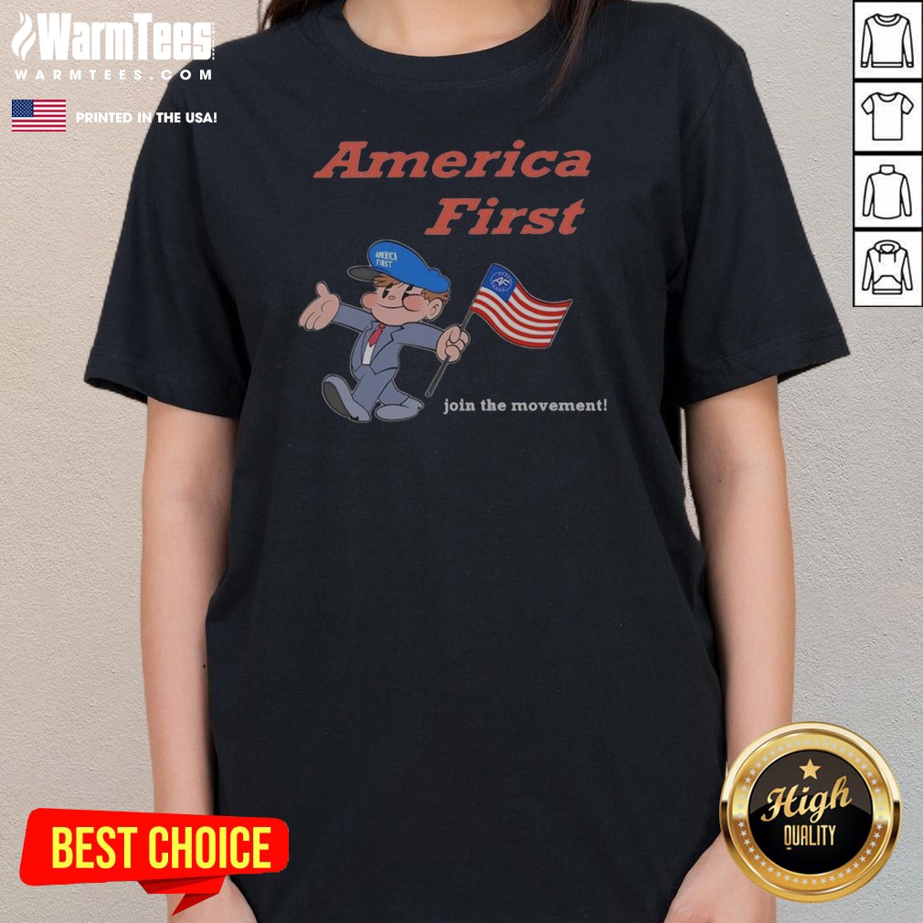 awesome-america-first-join-the-movement-ladies-tee Awesome America First Join The Movement Ladies Shirt ladies tee in white, short sleeve, crew neck