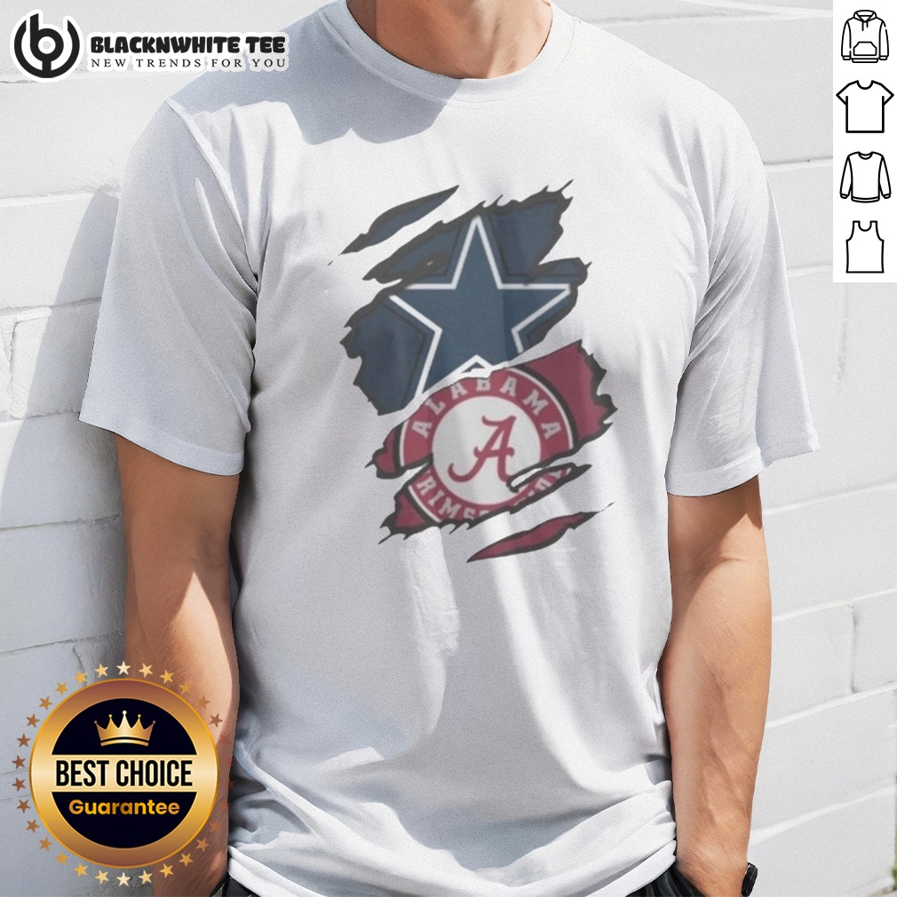 Awesome Dallas Cowboys Alabama Crimson Tide Ripped Design NFL NCAAF Shirt Awesome Dallas Cowboys Alabama Crimson Tide Ripped Design NFL NCAAF Shirt displayed on a neutral background
