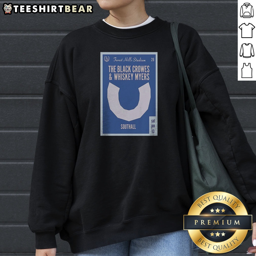 awesome-forest-hills-two-rock-acts-horseshoe-stadium-june-southall-concert-poster-art-sweatshirt Awesome Forest Hills Two Rock Acts Horseshoe Stadium June Southall Concert Poster Art Sweatshirt in charcoal grey, featuring vintage concert poster design