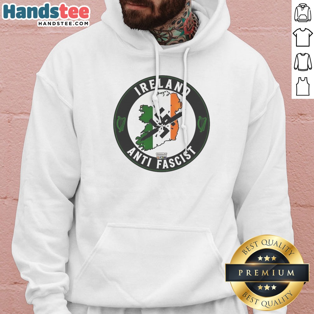 awesome-ireland-anti-fascist-hoodie Awesome Ireland Anti Fascist Hoodie in dark green with bold white and orange graphic design on front