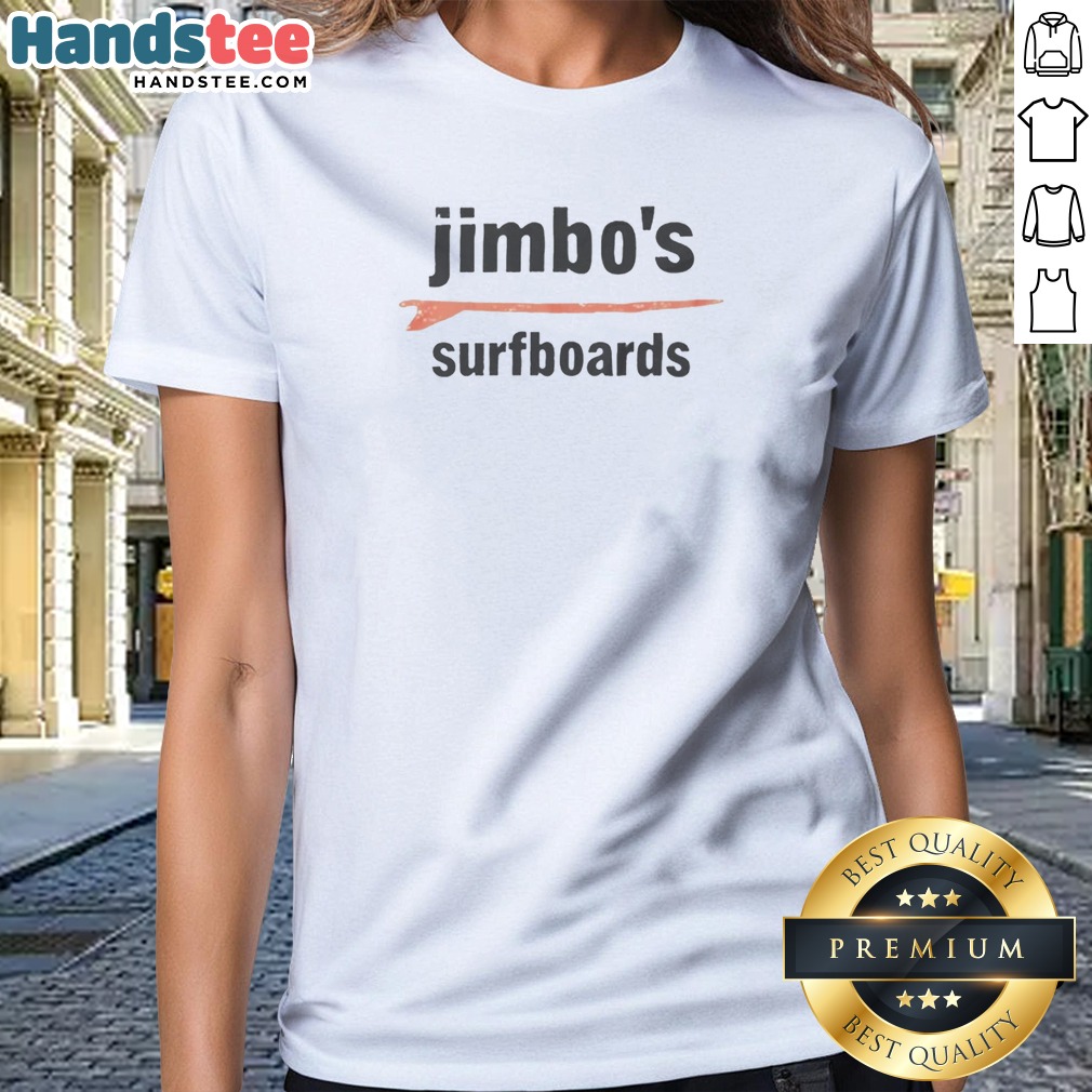 awesome-jimbo-s-surfboards-vintage-ladies-shirt Awesome Jimbo'S Surfboards Vintage Ladies Shirt featuring classic surfboard graphic on a comfortable fitted cotton tee