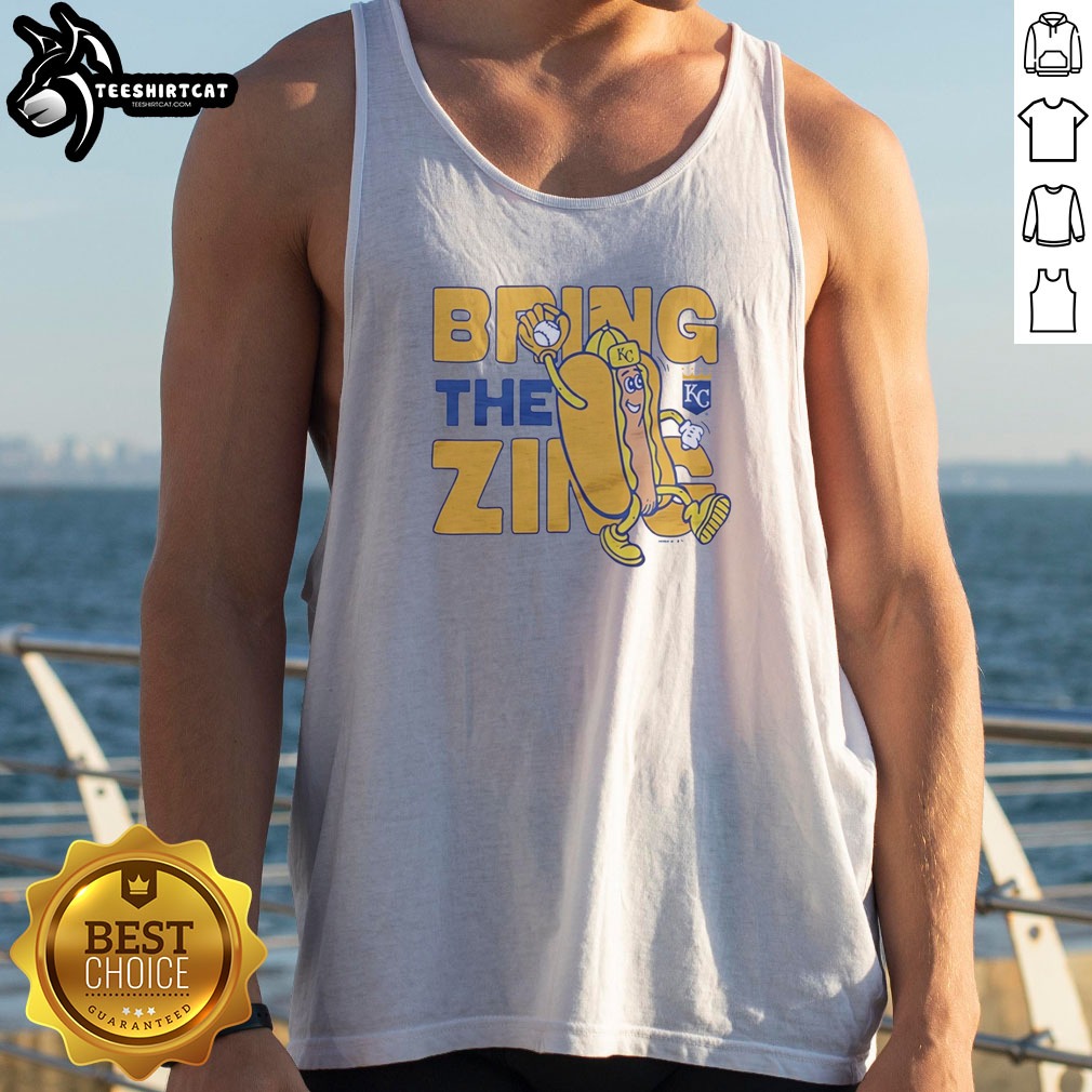 awesome-kansas-city-royals-bring-the-zing-hot-dog-kc-tank-top Awesome Kansas City Royals Bring The Zing Hot Dog KC Tank Top in white, featuring bold graphic print