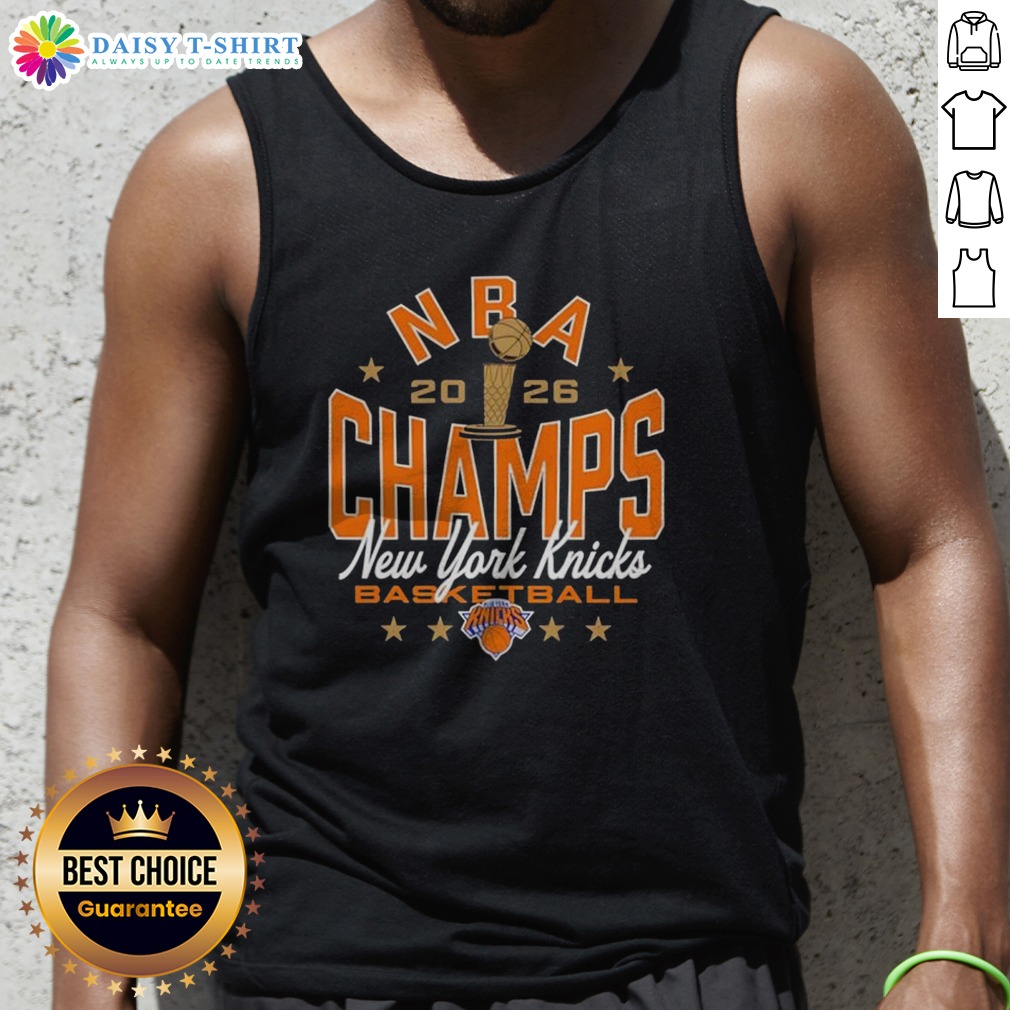 Awesome New York Knicks 2026 NBA Champions Basketball Fan Tank Top Awesome New York Knicks 2026 NBA Champions Basketball Fan Tank Top in white with bold blue and orange graphics