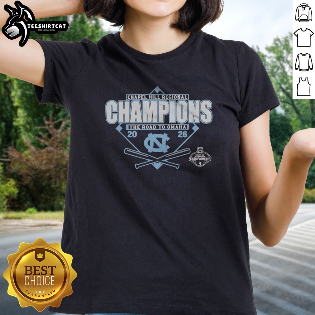 awesome-north-carolina-tar-heels-2026-ncaa-di-baseball-chapel-hill-regional-champions-the-road-to-omaha-ladies Awesome North Carolina Tar Heels 2026 NCAA DI Baseball Chapel Hill Regional Champions The Road To Omaha Ladies shirt displayed on a model