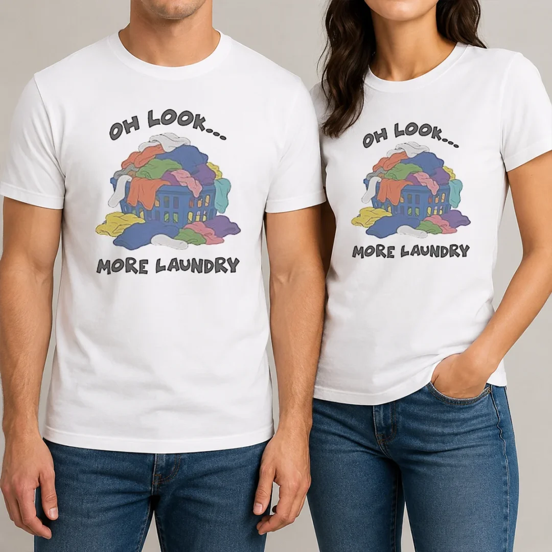 awesome-oh-look-more-laundry-t-shirt-1 Awesome Oh Look More Laundry t shirt in white with casual fit and short sleeves