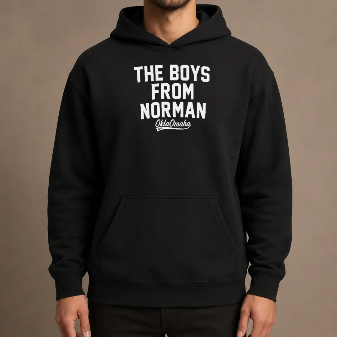 awesome-oklahoma-the-boys-from-norman-hoodie Awesome Oklahoma The Boys From Norman Hoodie in charcoal gray, front view with kangaroo pocket and hood