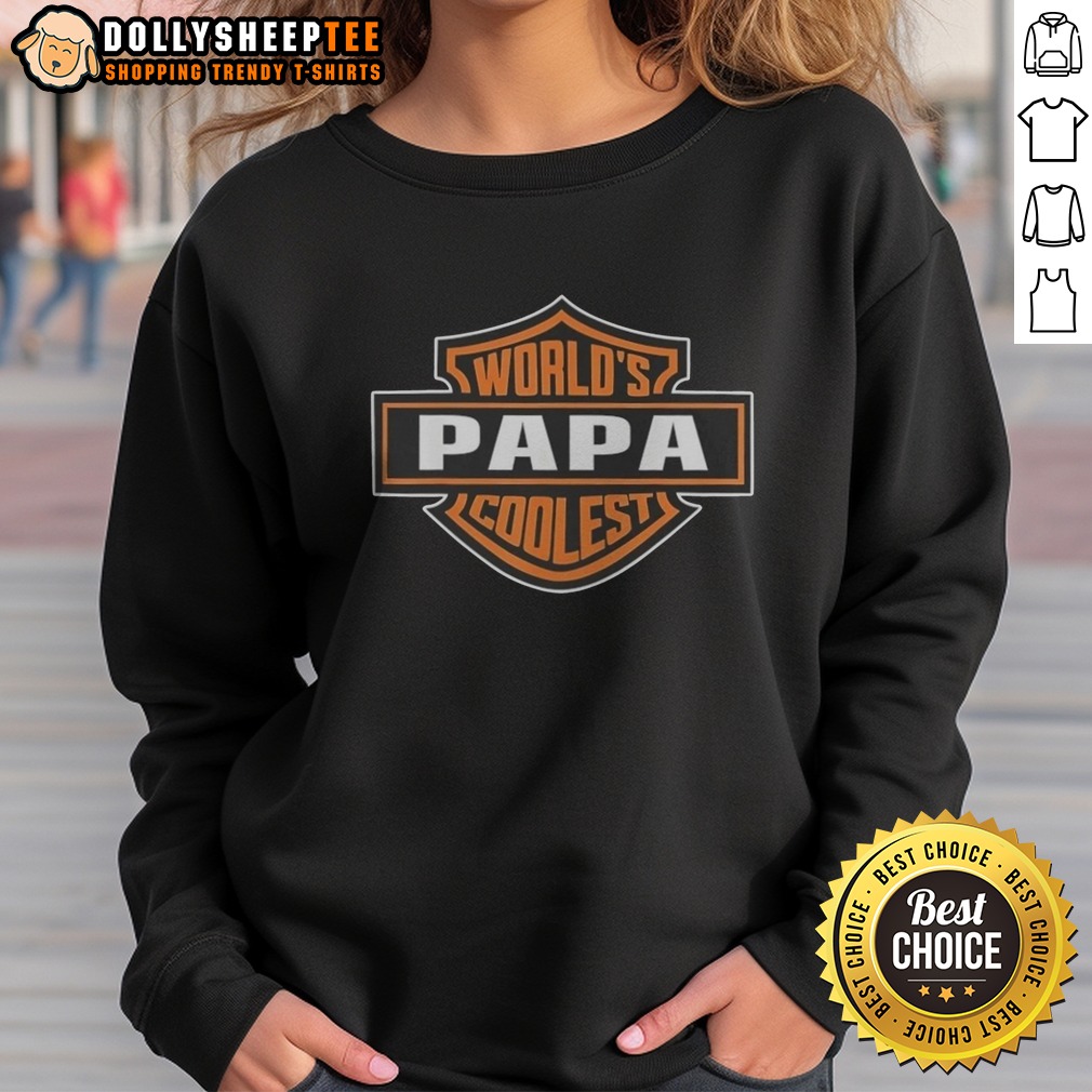Awesome Papa Harley Davidson Worlds Coolest Sweatshirt Awesome Papa Harley Davidson Worlds Coolest Sweatshirt displayed in a cozy setting, perfect for bikers.