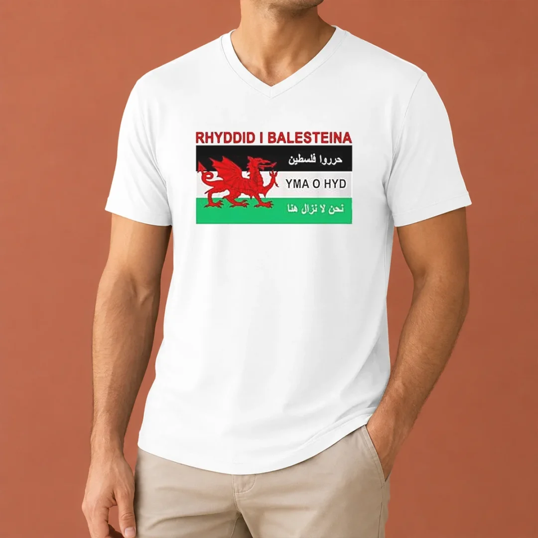 awesome-rhyddid-i-balesteina-yma-o-hyd-wales-palestine-solidarity-flag-v-neck-shirt Awesome Rhyddid I Balesteina Yma O Hyd Wales Palestine Solidarity Flag V Neck Shirt in soft fabric with bold graphic