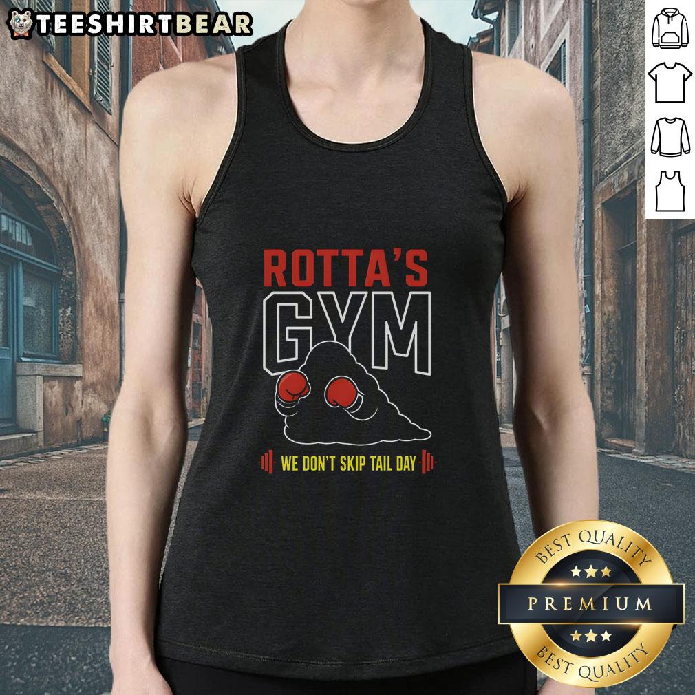 awesome-rottas-gym-we-dont-skip-tail-day-tank-top Alt Text: Awesome Rottas Gym tank top featuring 'We Don't Skip Tail Day' print for fitness enthusiasts and dog lovers.
