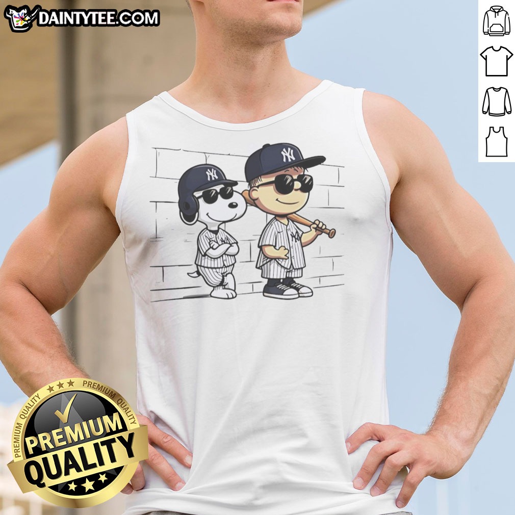 awesome-snoopy-and-charlie-brown-baseball-wearing-new-york-yankees-jersey-tank-top Awesome Snoopy And Charlie Brown Baseball Wearing New York Yankees Jersey Tank top showcasing playful design