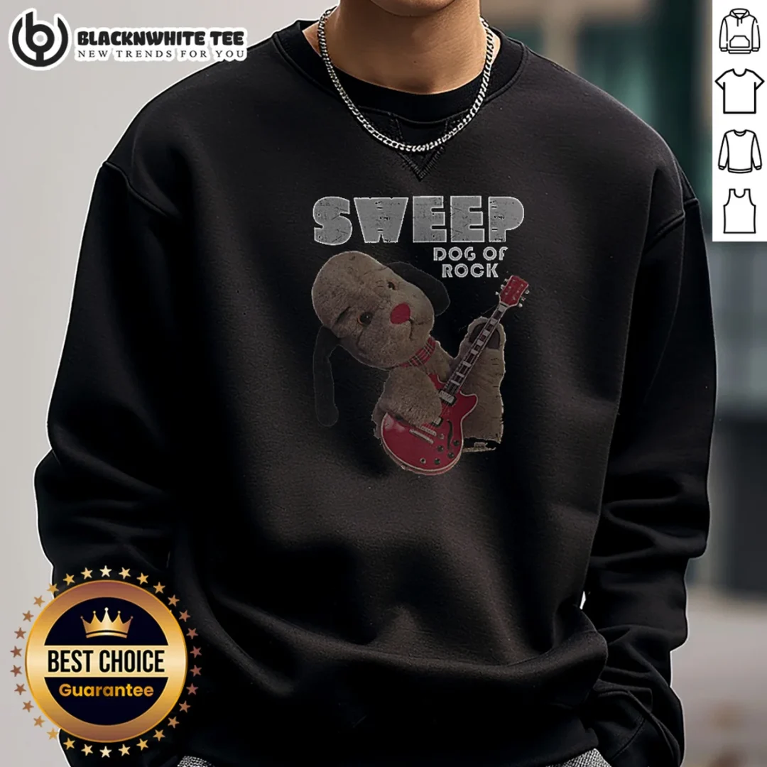 Awesome Sooty Dog Of Rock Sweep Sweashirt Awesome Sooty Dog Of Rock Sweep Sweashirt in charcoal gray, showing front print and crew neck style