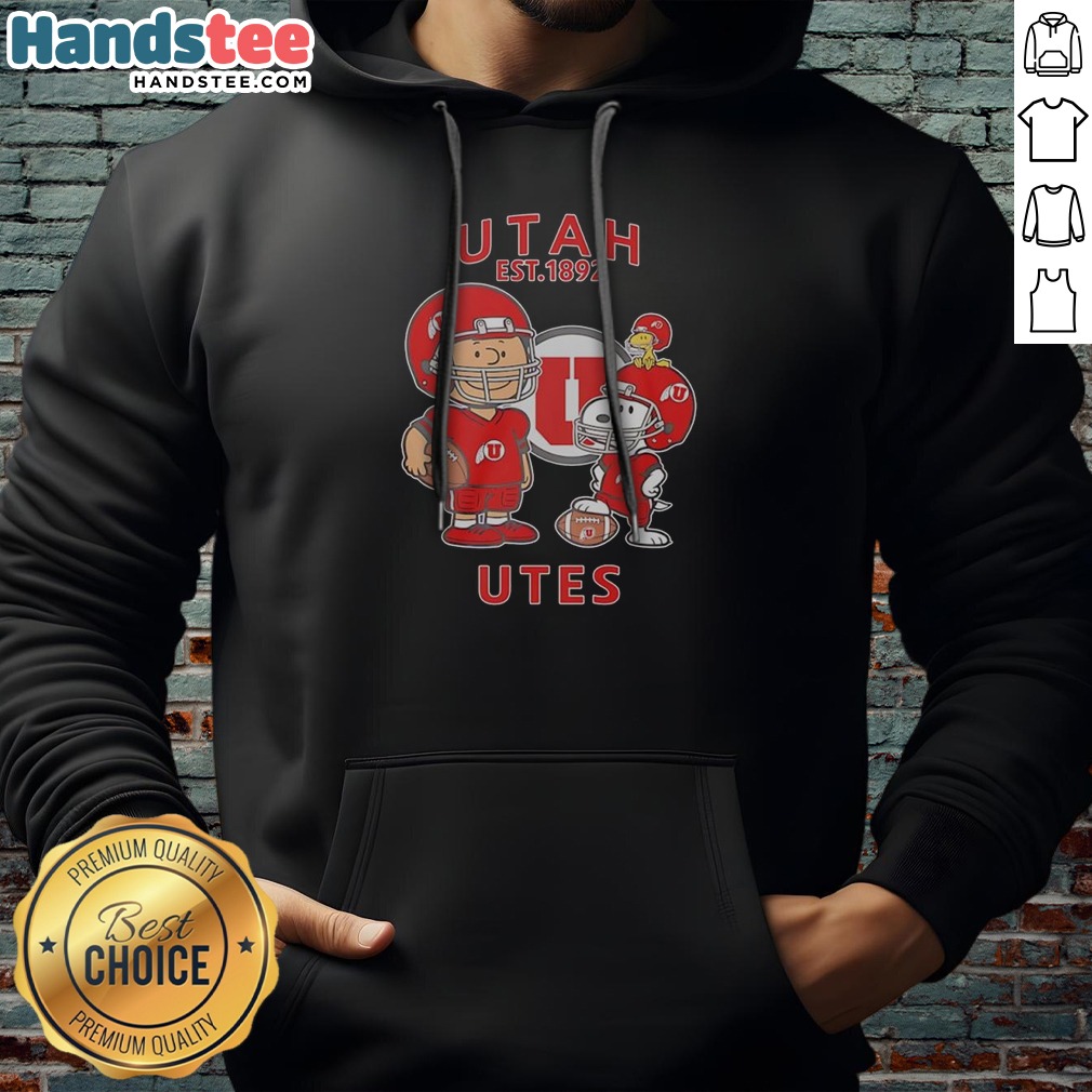 awesome-the-peanuts-utah-utes-football-est-1892-hoodie Awesome The Peanuts Utah Utes Football Est 1892 Hoodie in red with front graphic print, cozy pullover style