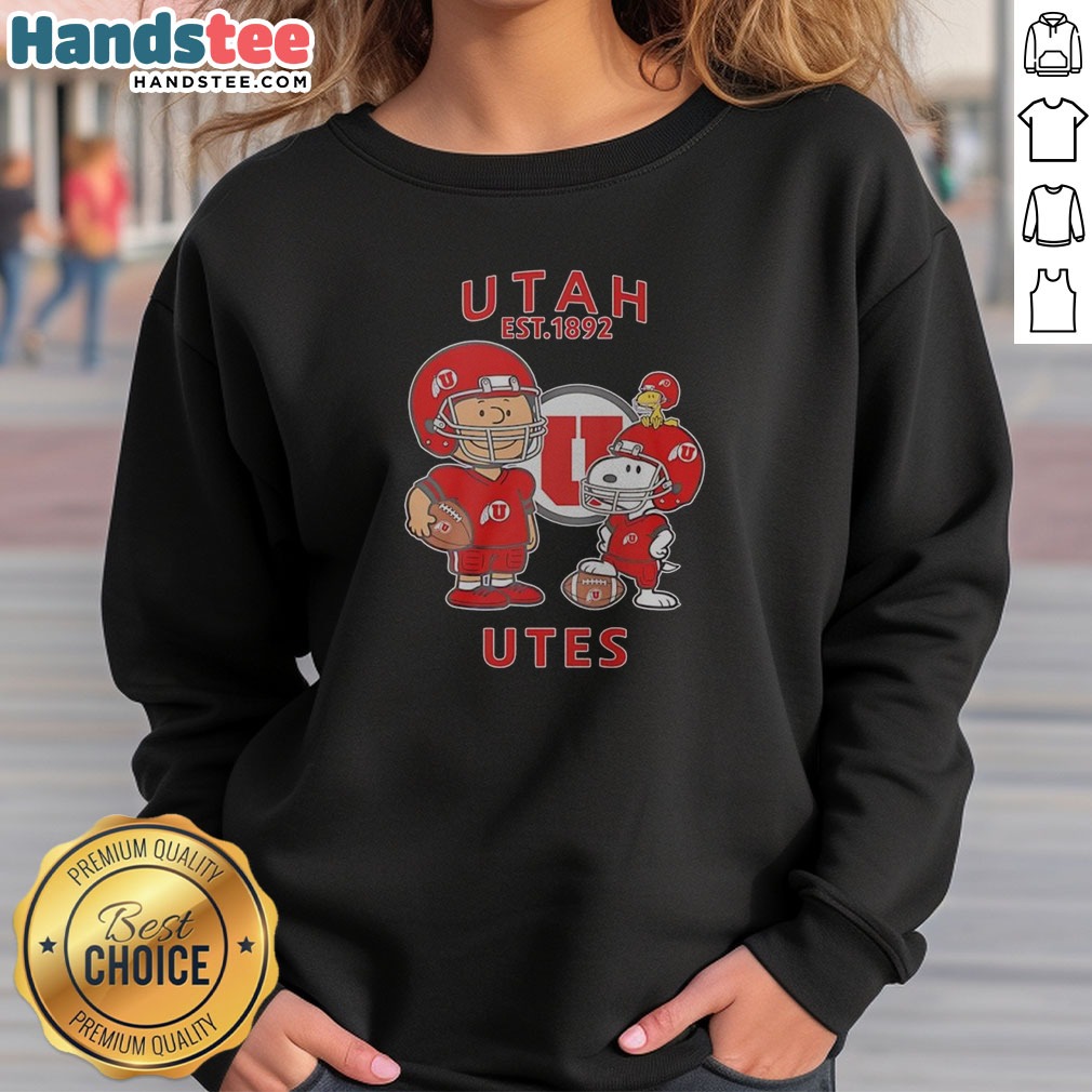 awesome-the-peanuts-utah-utes-football-est-1892-sweatshirt Awesome The Peanuts Utah Utes Football Est 1892 sweatshirt in charcoal gray with bold vintage print on front