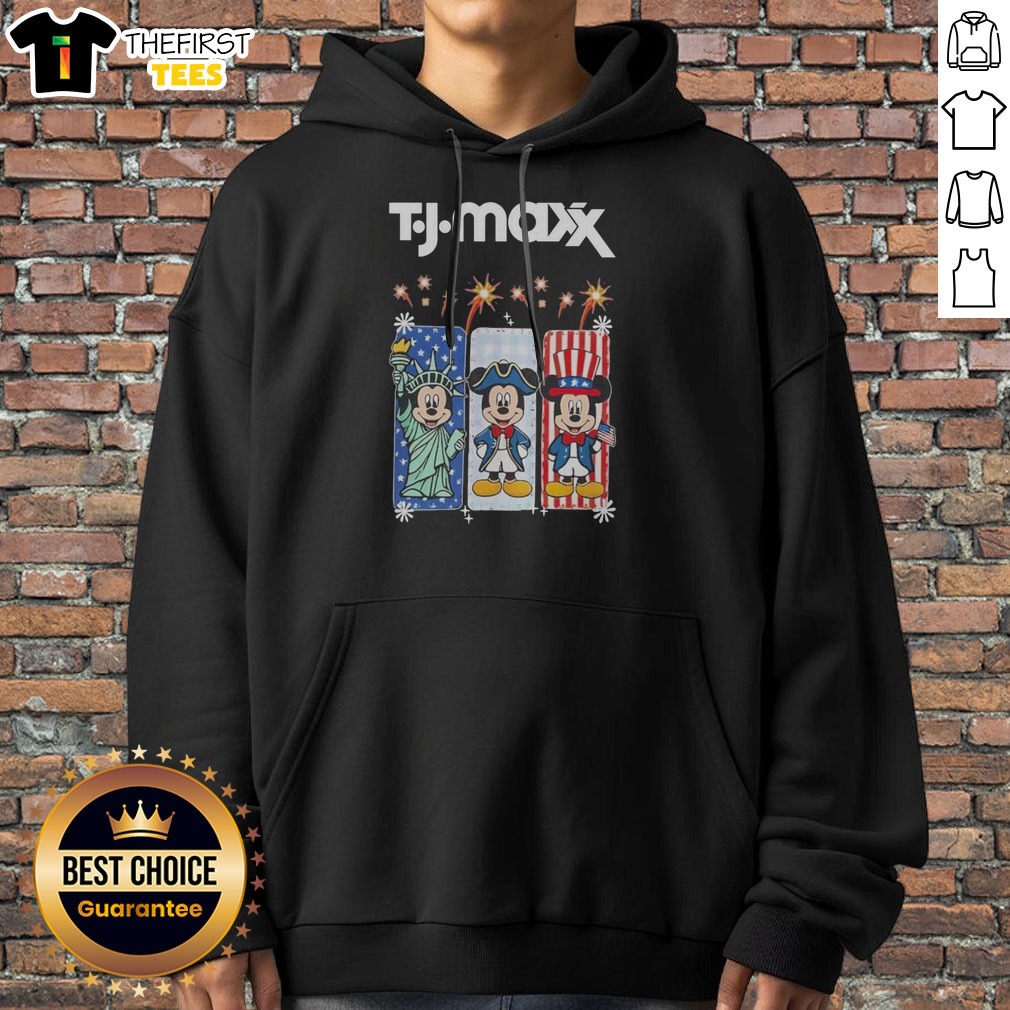 awesome-tj-maxx-mickey-mouse-disney-usa-patriotic-celebration-hoodie Awesome TJ Maxx Mickey Mouse Disney USA Patriotic Celebration Hoodie showing front view with red, white, and blue colors