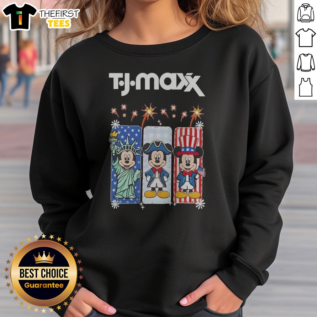 awesome-tj-maxx-mickey-mouse-disney-usa-patriotic-celebration-sweatshirt Awesome TJ Maxx Mickey Mouse Disney USA Patriotic Celebration Sweatshirt showing front design on cozy cotton blend fabric