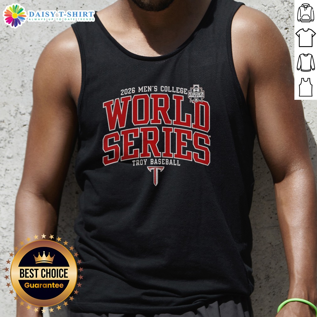 Awesome Troy Trojans Mens College World Series 2026 Logo Tank Top Awesome Troy Trojans Mens College World Series 2026 Logo Tank Top in black with bold team emblem