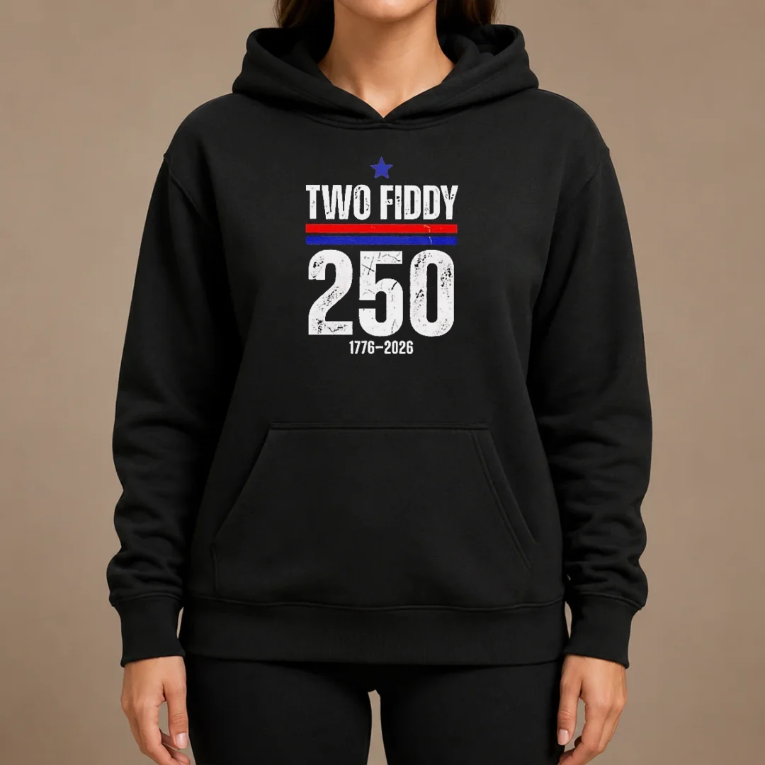 Awesome Two Fiddy 250 17762026 USA Hoodie Awesome Two Fiddy 250 17762026 USA Hoodie in black, front view with kangaroo pocket and drawstring hood