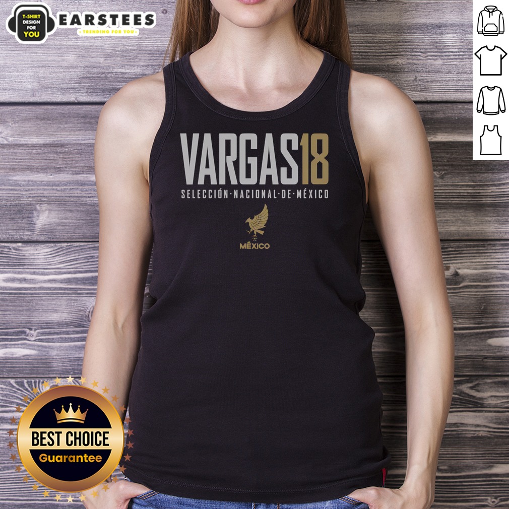awesome-vargas-18-mexico-seleccion-nacional-de-mexico-tank-top Awesome Vargas 18 Mexico Seleccion Nacional De Mexico tank top in white with green and red accents, front view