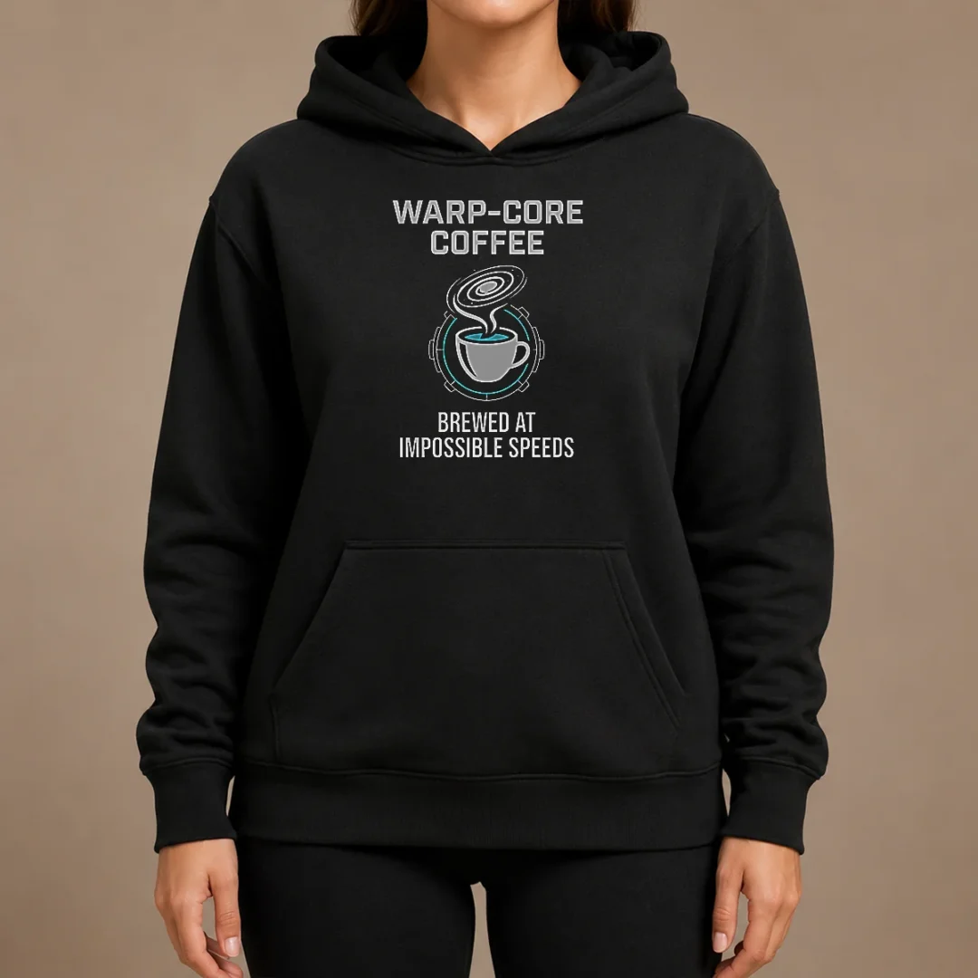 Awesome Warp Core Coffee Brewed At Impossible Speeds Hoodie Awesome Warp Core Coffee Brewed At Impossible Speeds Hoodie in black, featuring a bold graphic on the front with a comfortable fit