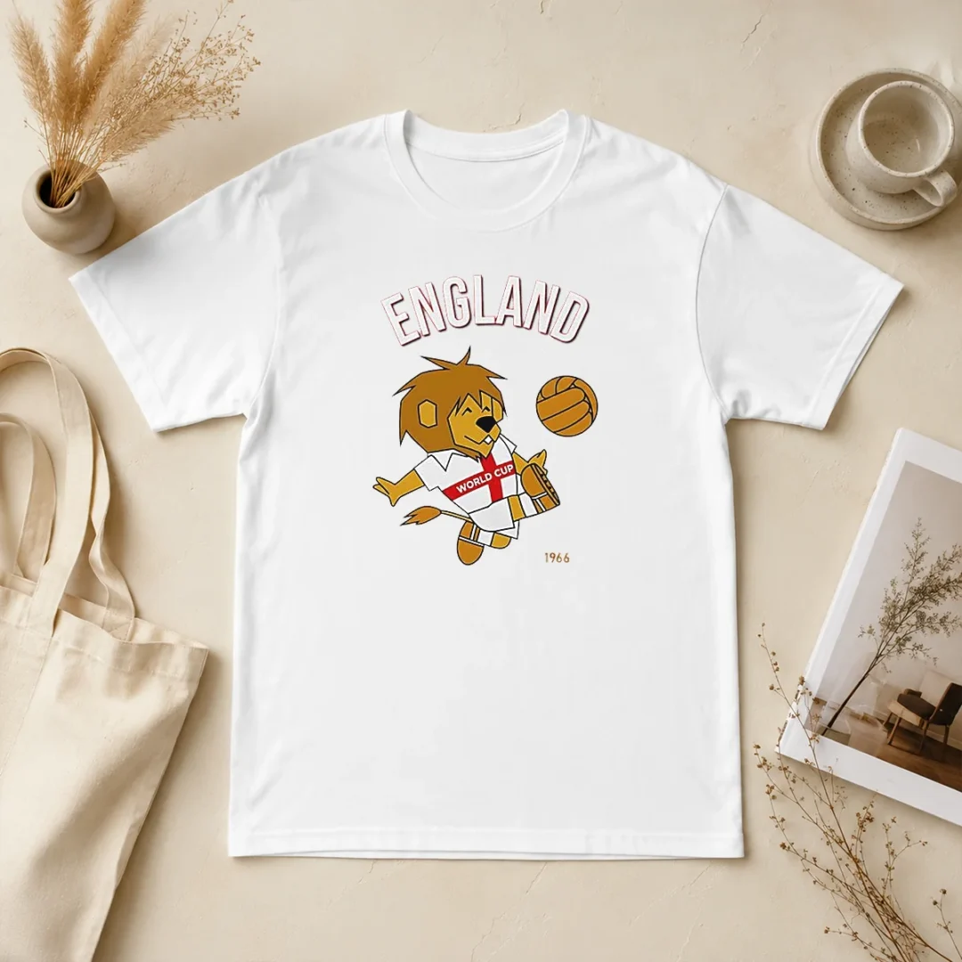 Awesome World Cup Willie England 1966 Soccer Mascot Mascot England T Shirt Awesome World Cup Willie England 1966 Soccer Mascot Mascot England t shirt in white, front view