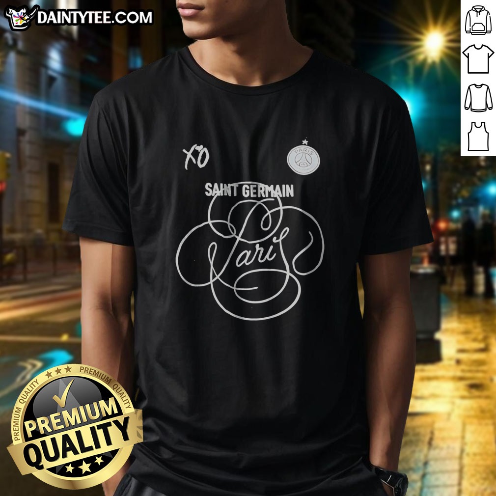 awesome-xo-paris-saint-germain-saint-germain-paris-shirt-1 Awesome XO Paris Saint Germain Saint Germain Paris Shirt in black, front view with crew neck and short sleeves