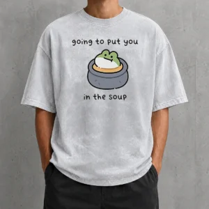 Official Frog Going To Put You In The Soup Washed T Shirt featuring a soft, vintage-style fabric with a unique frog graphic
