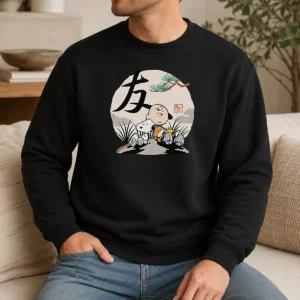 Good Peanuts Charlie Brown Friends Japan Mens Sweater in navy with classic Peanuts character design
