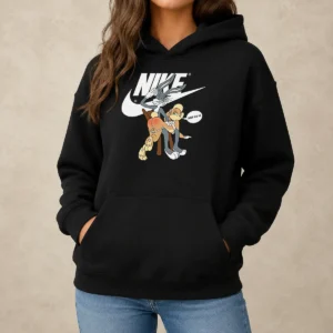Original Nike Bugs Bunny Spanking Lola Hoodie in charcoal gray with front kangaroo pocket and drawstring hood