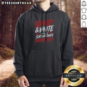 Good Game Day College Football Scarlet White Saturdays Belong To Us Hoodie in vibrant scarlet and white colors.