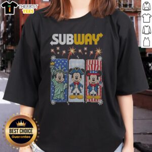 Awesome Subway Mickey Mouse Statue Of Liberty Uncle Sam Fourth Of July Ladies Shirt in vibrant colors on a comfortable ladies crew neck tee
