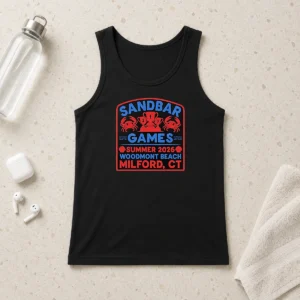 Top Sandbar Games Summer 2026 Woodmont Beach Milford CT Crab Trophy Tank Top