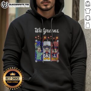 Official Walgreens Mickey Mouse Statue Of Liberty Patriot Uncle Sam USA Hoodie featuring vibrant patriotic graphics on a comfortable pullover hoodie
