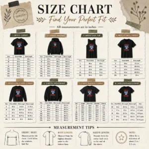 Size chart for Premium Stitch Cute Cartoon Graphic Admit It Life Would Be Boring Without Me with measurements in inches and cm