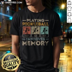 Awesome Playing Pickleball Improves Memory Shirt featuring a fun pickleball graphic