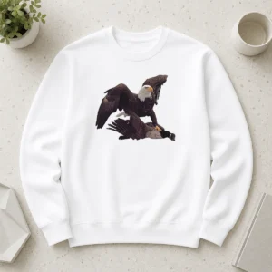 Top Bald Eagle Attacking Canada Goose Sweater featuring detailed wildlife illustration on a cozy pullover
