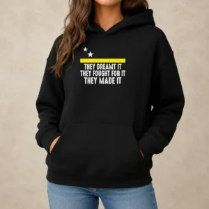 Premium Uracao Flag They Dreamed It Fought For It Hoodie in charcoal gray with front graphic print