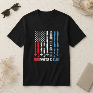 Pretty Courtesy Of The Red White And Blue America US Flag Patriotic 4th Of July V-Neck Shirt