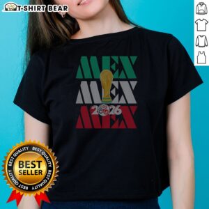 Pretty Mexico 2026 World Cup FIFA Football Soccer Trophy Logoshirt Ladies Shirt in white with colorful logo print