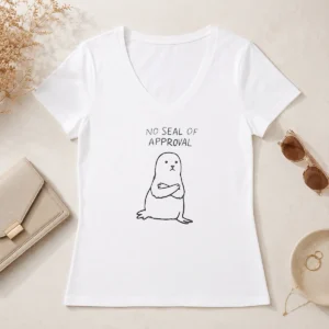 Official No Seal Of Approval Pun With An Annoyed Seal With Crossed Arms Illustration V-Neck Shirt