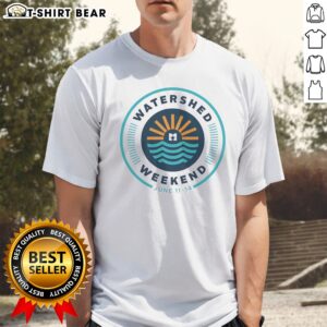 Hot Watershed Weekend June 11 14 Logo Sun Water Icon Nature Outdoors Minimalist Shirt displayed in a vibrant setting.