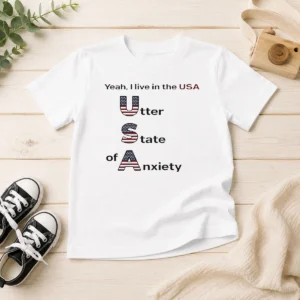 Funny Yeah I Live In The USA Utter State Of Anxiety Kids T-Shirt