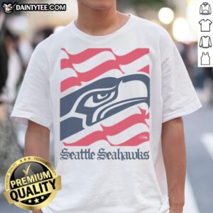 Nice Seattle Seahawks American Heritage Wordmark Shirt displayed on a wooden background