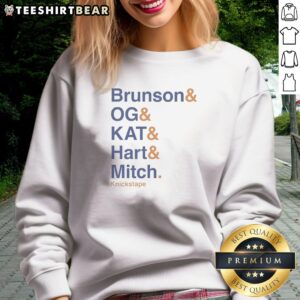 Nice The Lineup Knickstape Brunson And OG And KAT And Hart And Mitch Sweatshirt in a vibrant design.