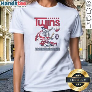 Premium Minnesota Twins Grateful Dead Skeleton Skateboard Ladies Shirt featuring vibrant graphics on a comfortable fitted tee